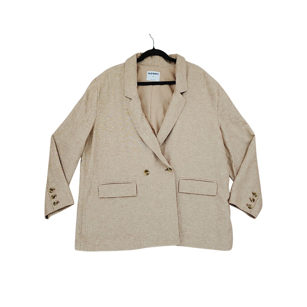 Old Navy Linen Blazer XL Wom Beige Taylor Fitted Professional Professor Academia